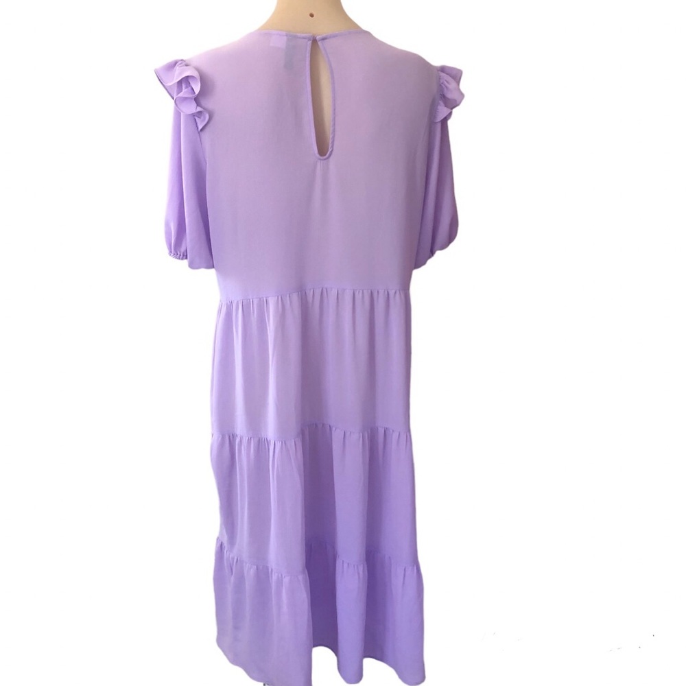 🌿 DIVIDED 🌿 womans tiered midi dress purple lightweight size L - Picture 5 of 9